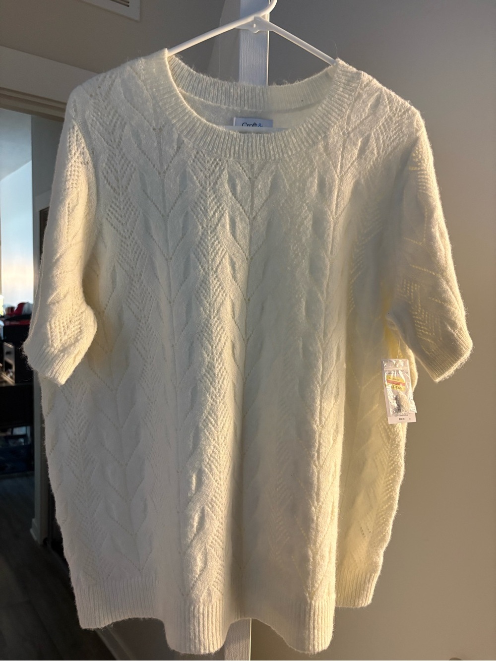 croft & barrow Cream Cable-Stitch Short-Sleeve Sweater